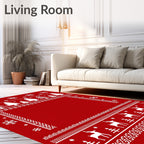 Winter Red Snowflake Tree Reindeer Rug