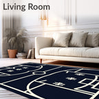 Navy Cream Geometric Art Deco Rug