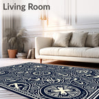 Navy Blue Nautical Anchor Medallion Collage Rug