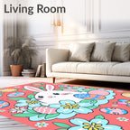 Easter Bunny With Flowers And Eggs Rug