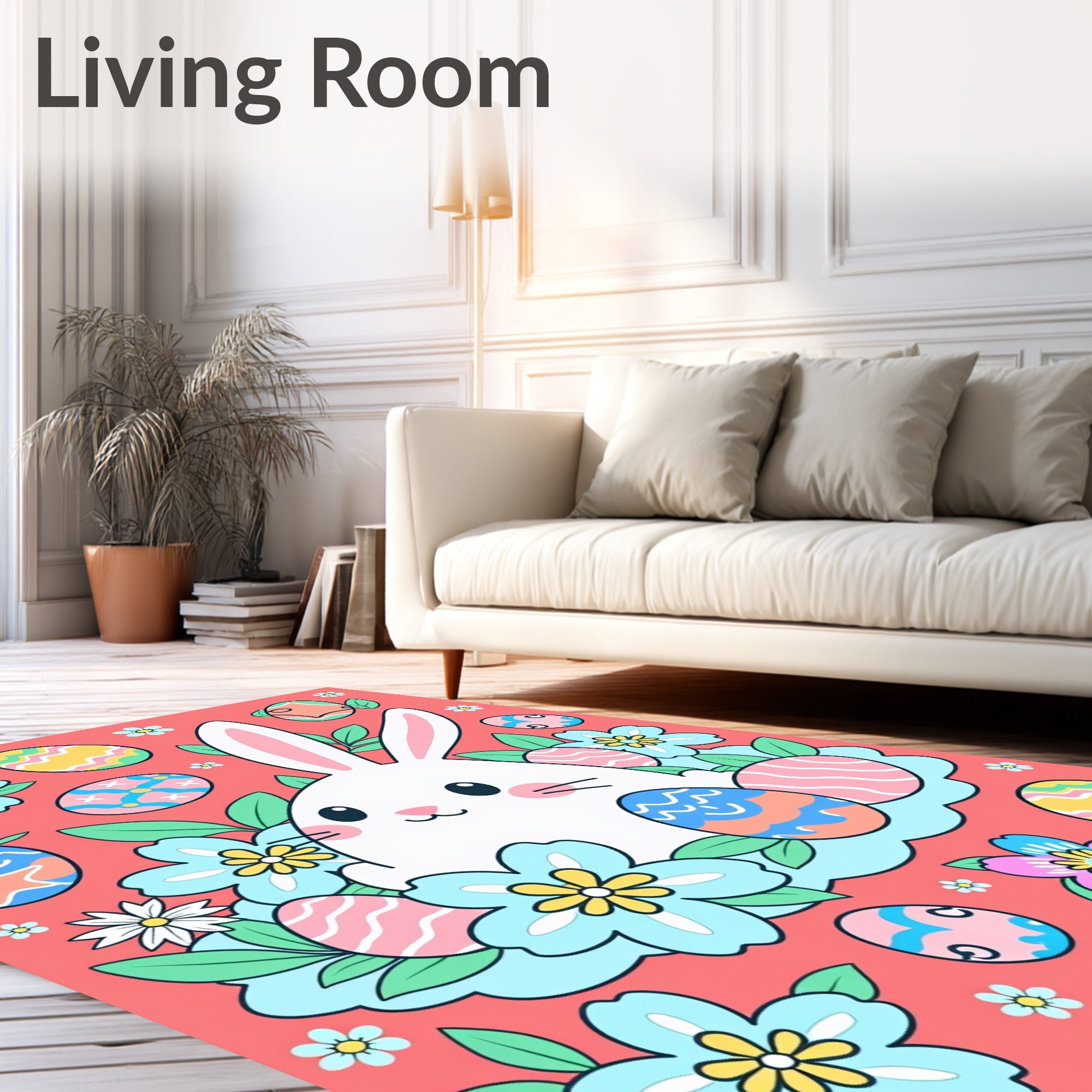 Easter Bunny With Flowers And Eggs Rug