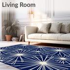 Navy White Starburst Floral Scatter Rug