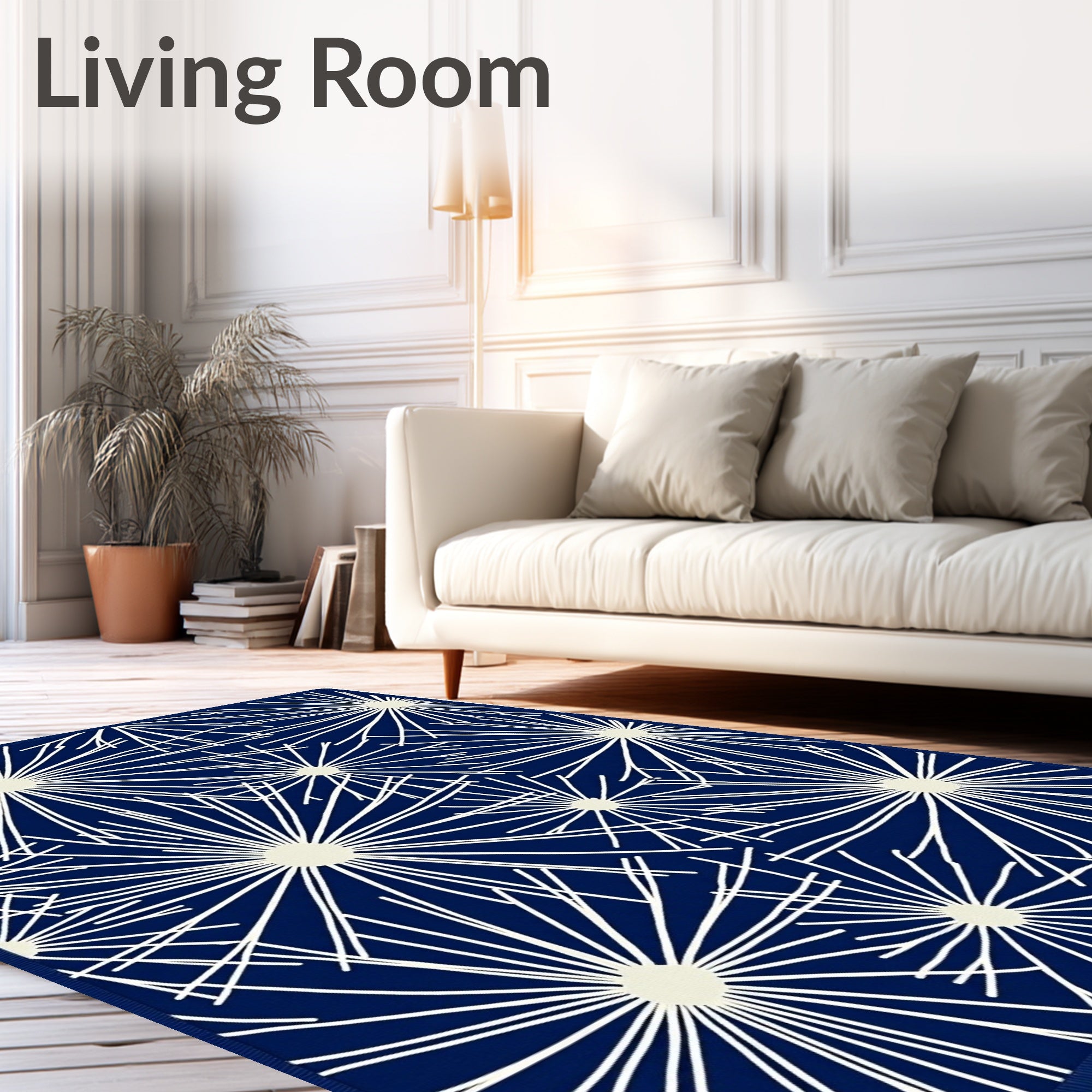 Navy White Starburst Floral Scatter Rug