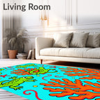 Green Lizards with Coral Undersea Scene Rug
