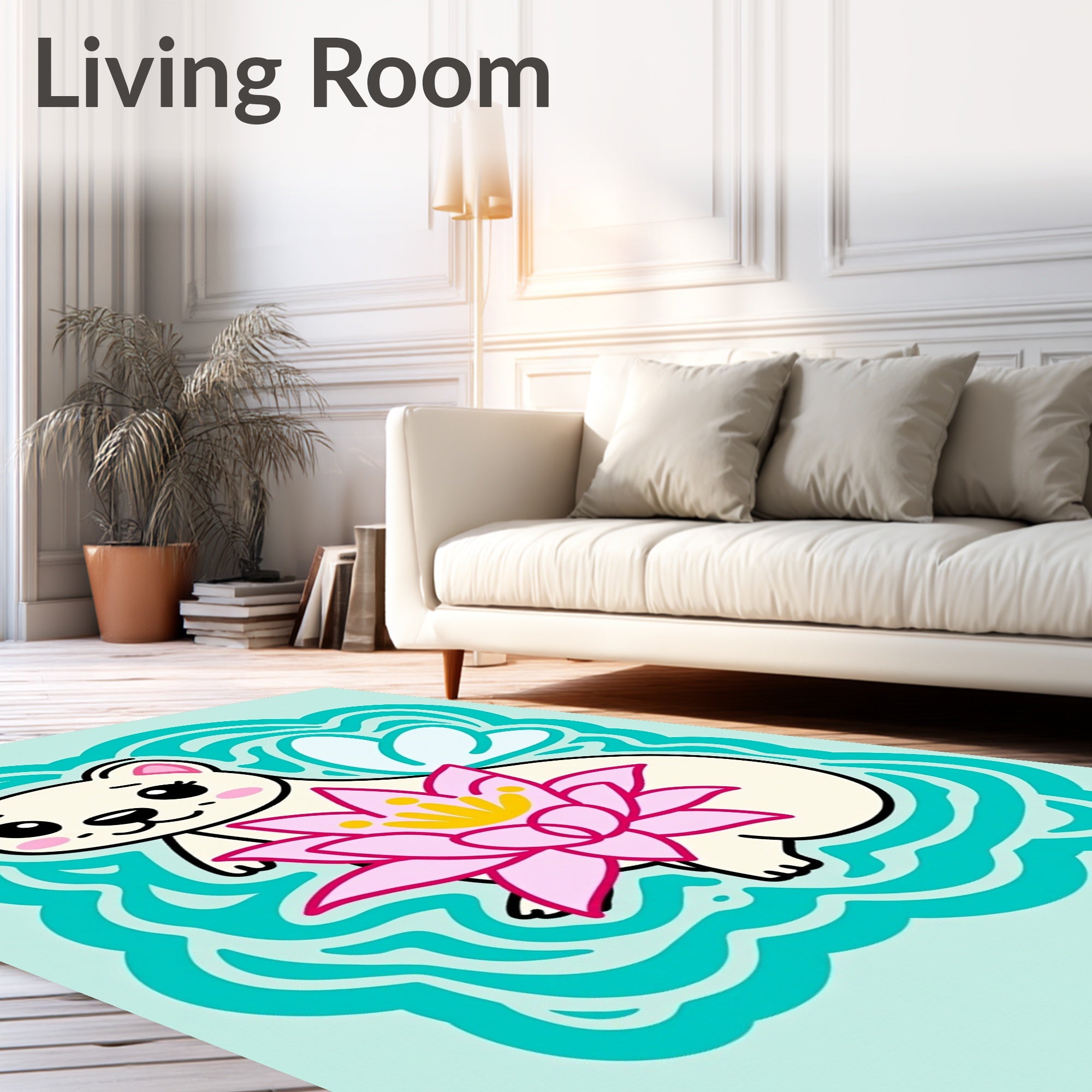 Cute Ferret With Pink Lotus Flower Rug