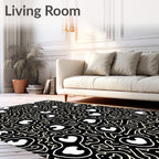 Black Ivory Abstract Heart Curving Stripes Rug