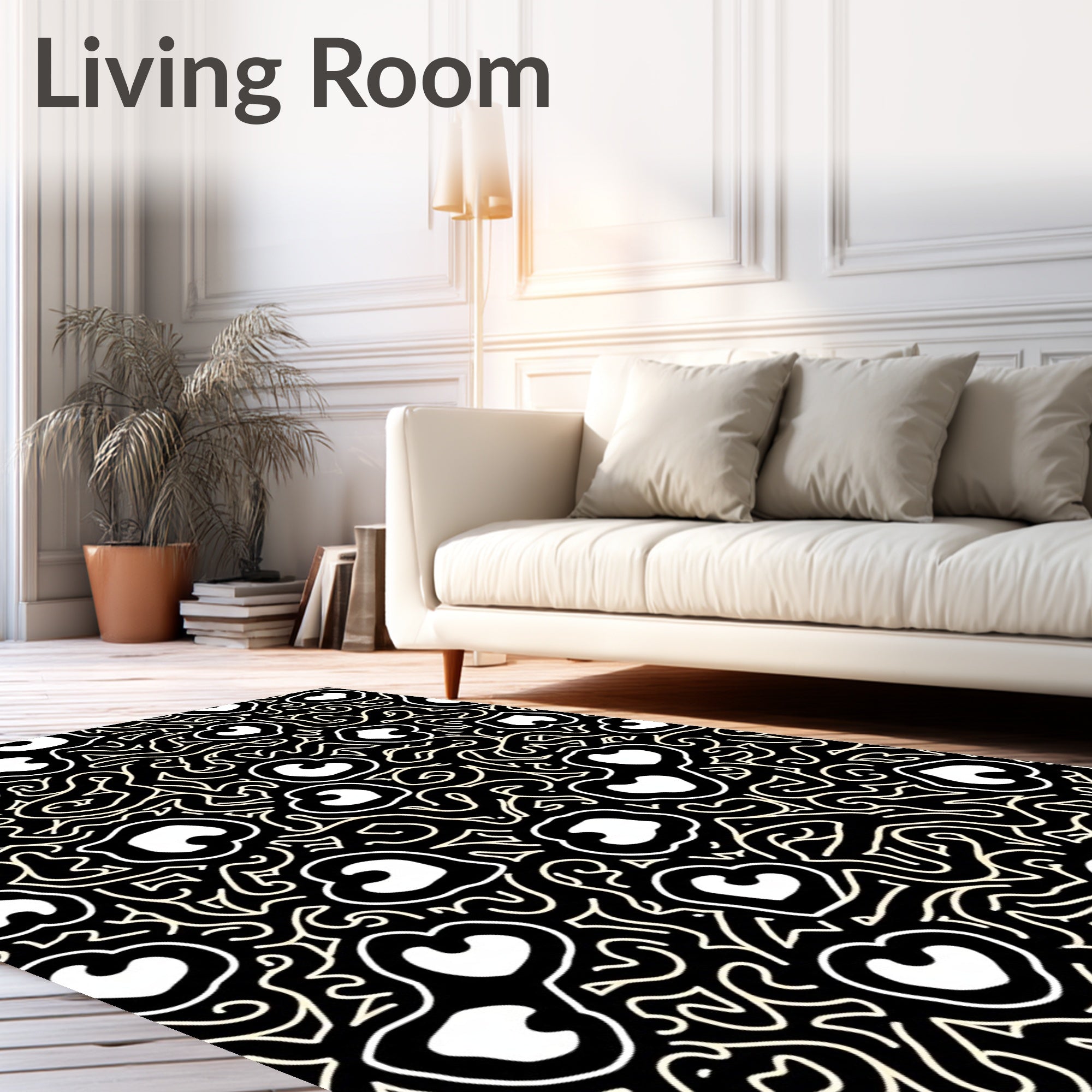 Black Ivory Abstract Heart Curving Stripes Rug