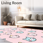 Pink Blue Kawaii Kitty Faces Rug