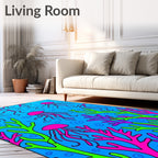 Vibrant Pink Jellyfish Blue Coral Swirls Rug
