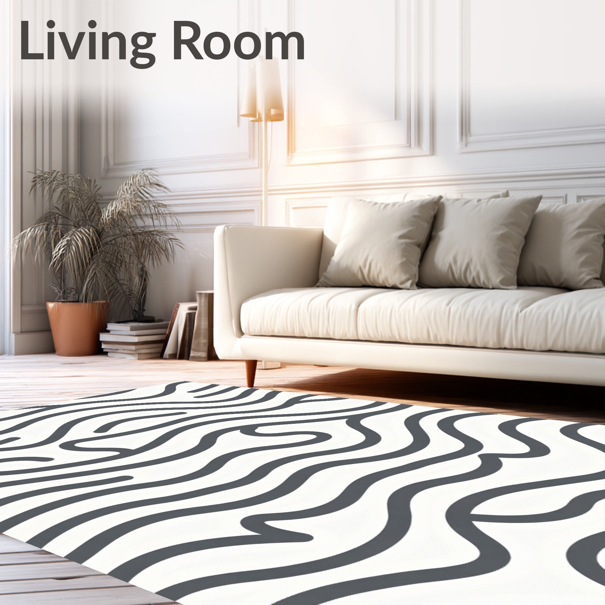 Charcoal Gray Wavy Line Art Rug