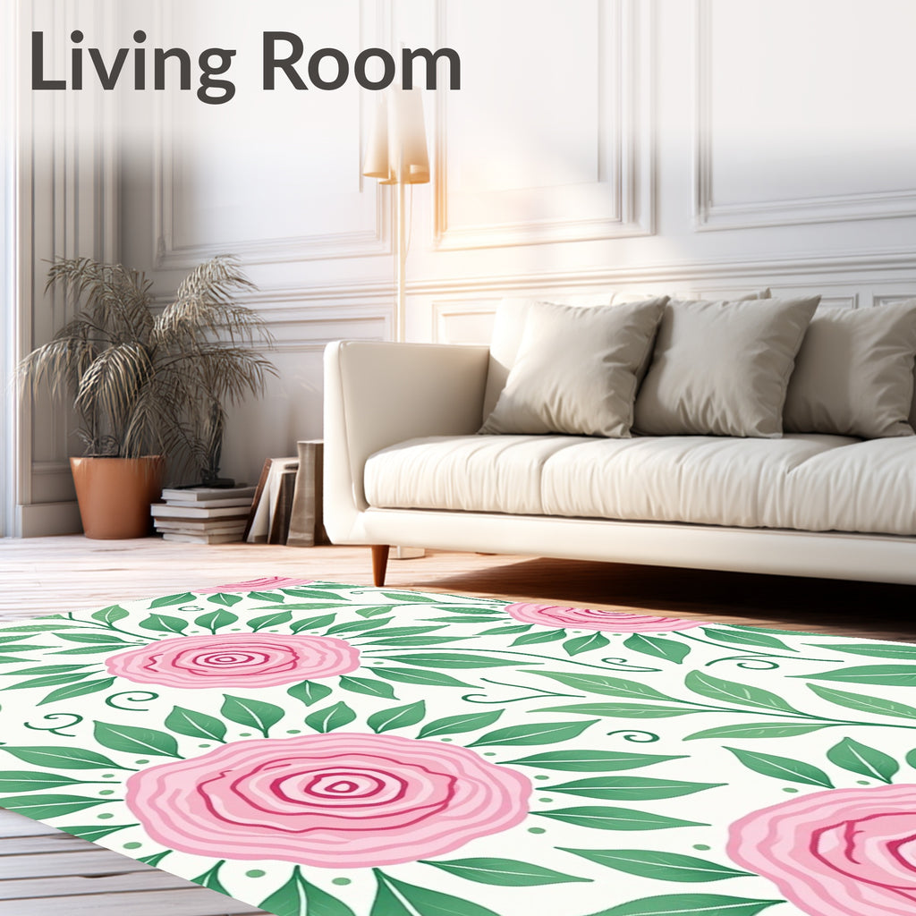 Pink Rose Garden Leafy Branch Rug