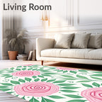 Pink Rose Garden Leafy Branch Rug
