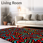 Vibrant Red Aqua Swirl Maze Rug