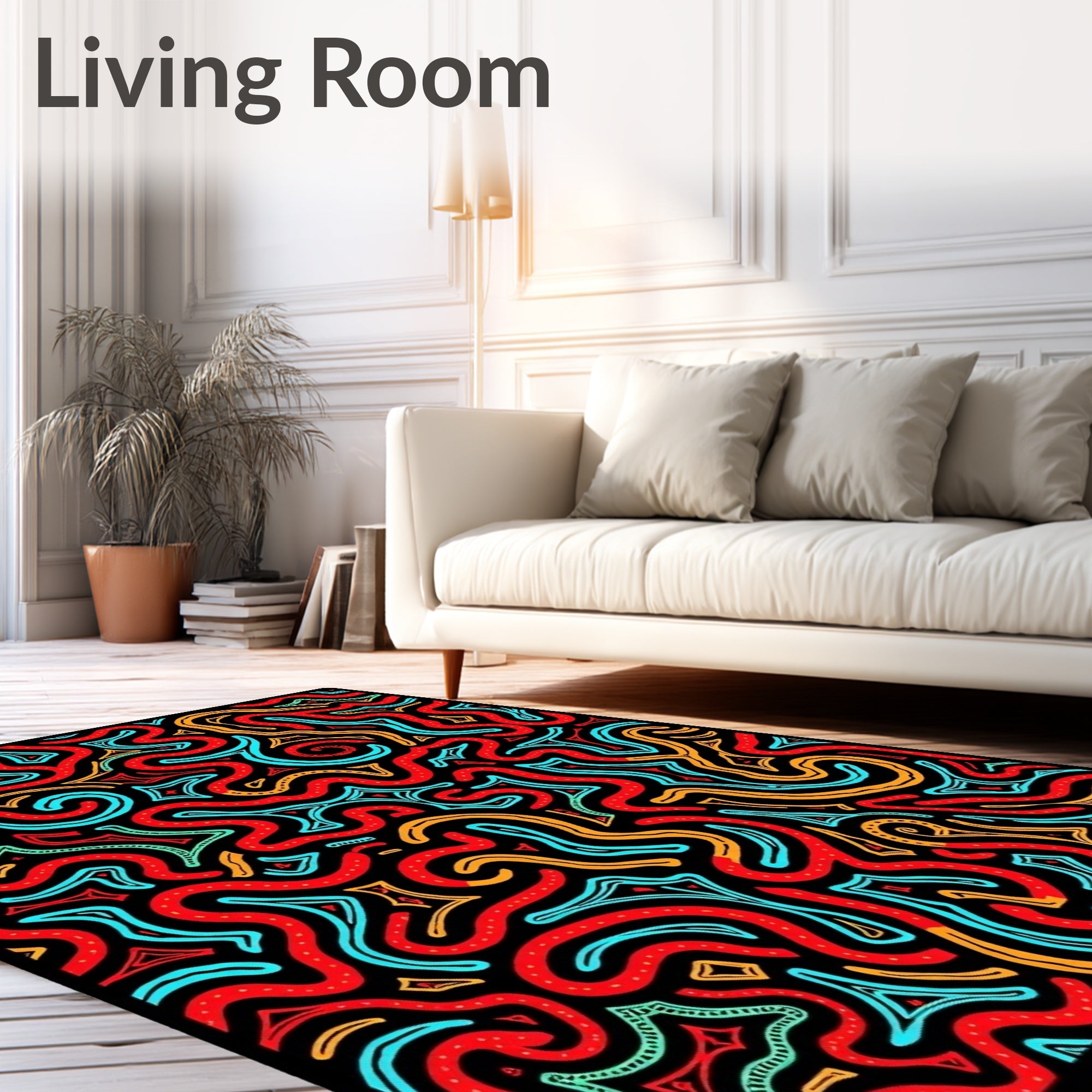 Vibrant Red Aqua Swirl Maze Rug