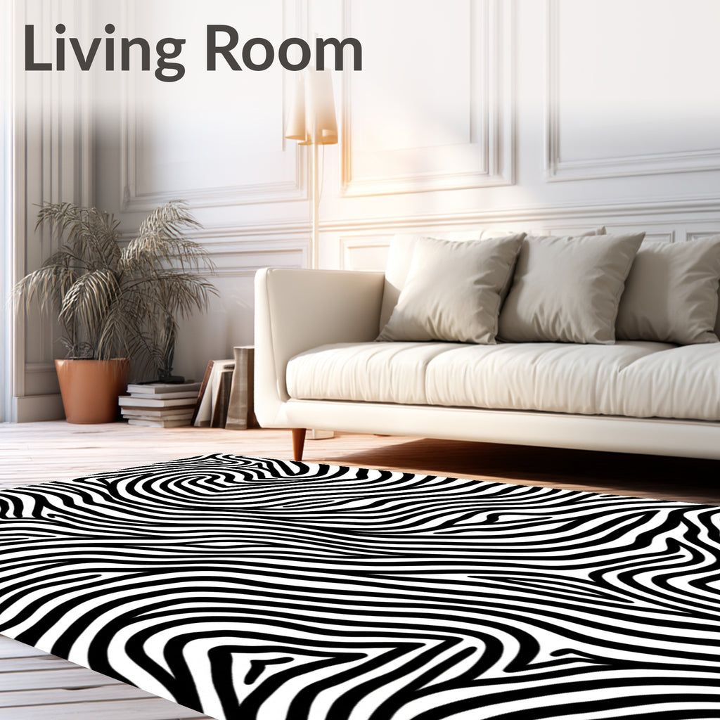 Abstract Wavy Black White Lines Rug