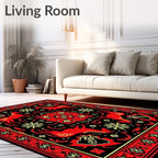 Red Yellow Horse Snow Flake Border Rug