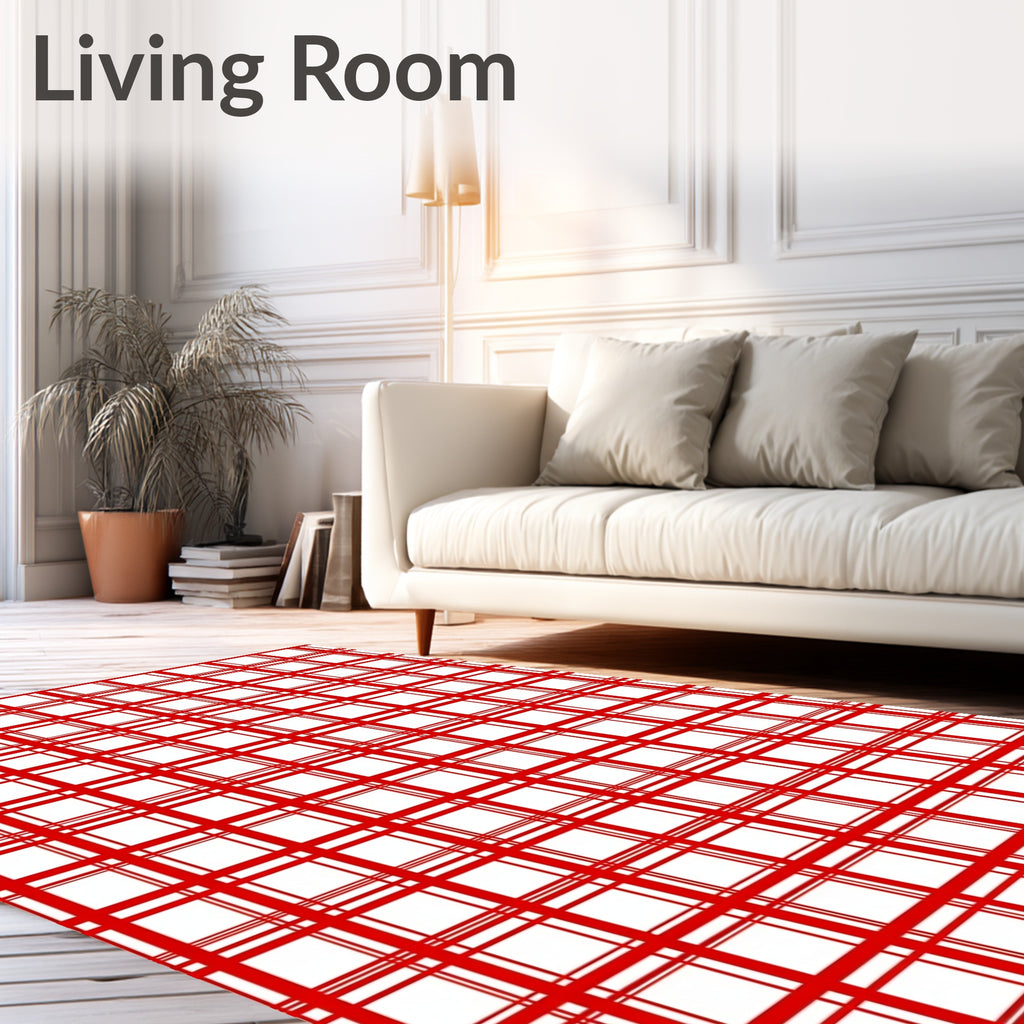 Classic Red White Plaid Checkered Rug