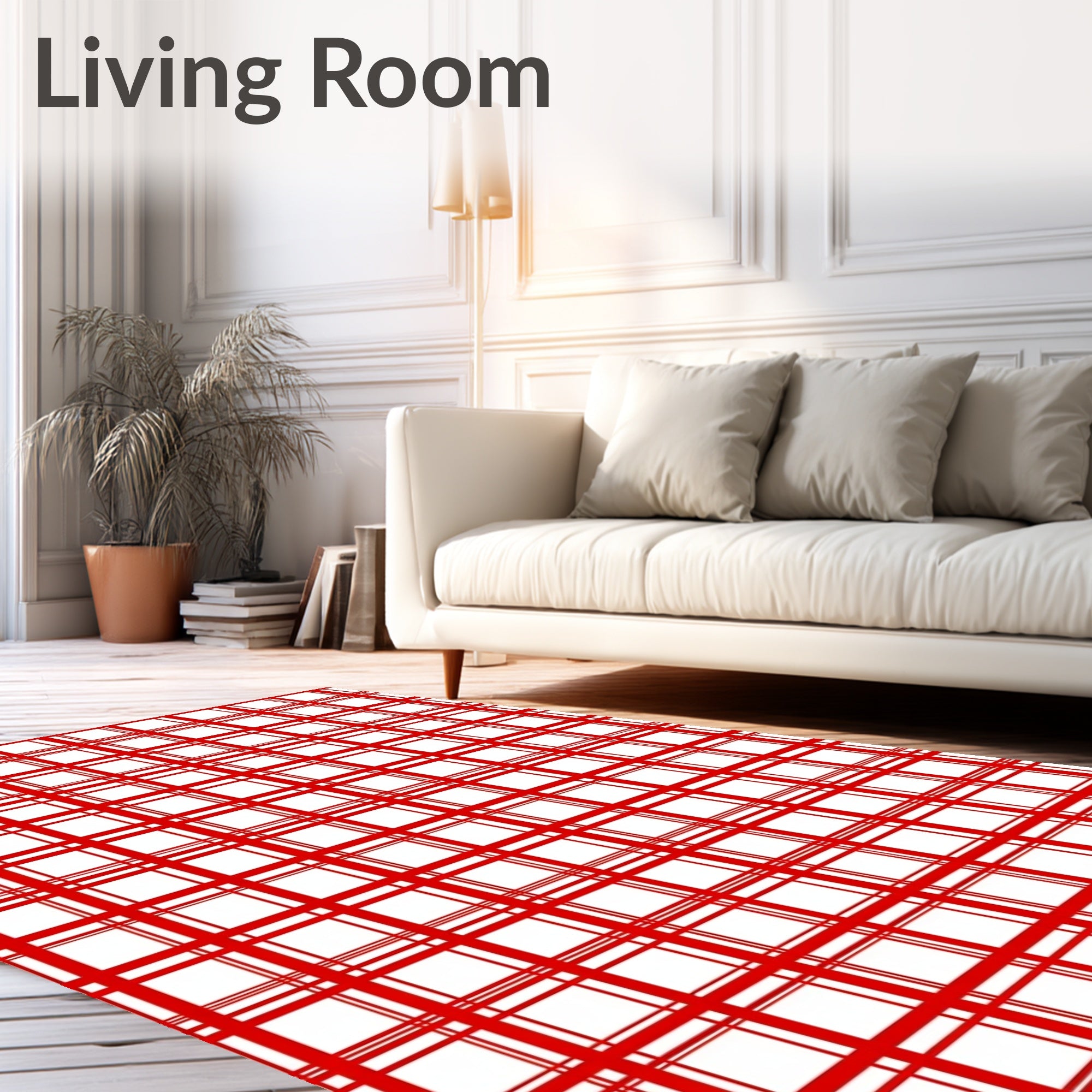 Classic Red White Plaid Checkered Rug