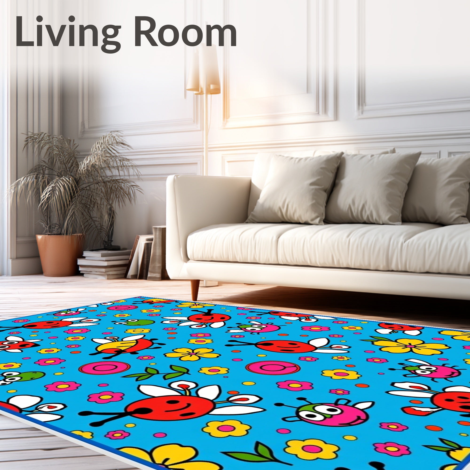 Whimsical Ladybug Garden Floral Rug