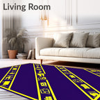 Golden Hieroglyph Stripes on Purple Rug