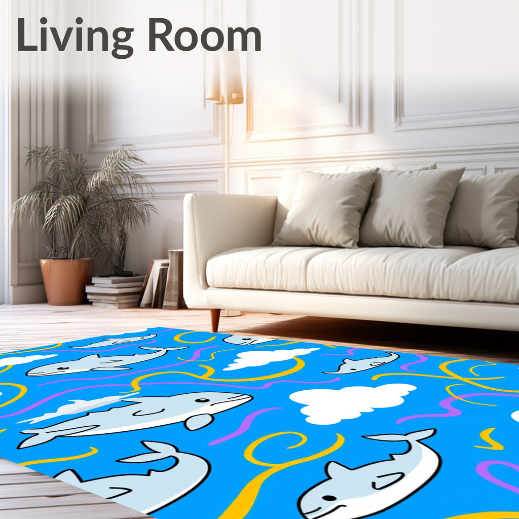 Playful Light Blue Dolphin Sky Swirls Rug