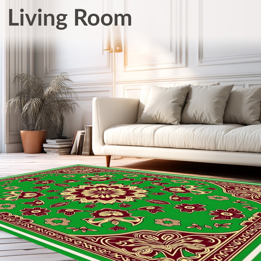Emerald Green Burgundy Floral Medallion Rug