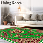 Emerald Green Burgundy Floral Medallion Rug