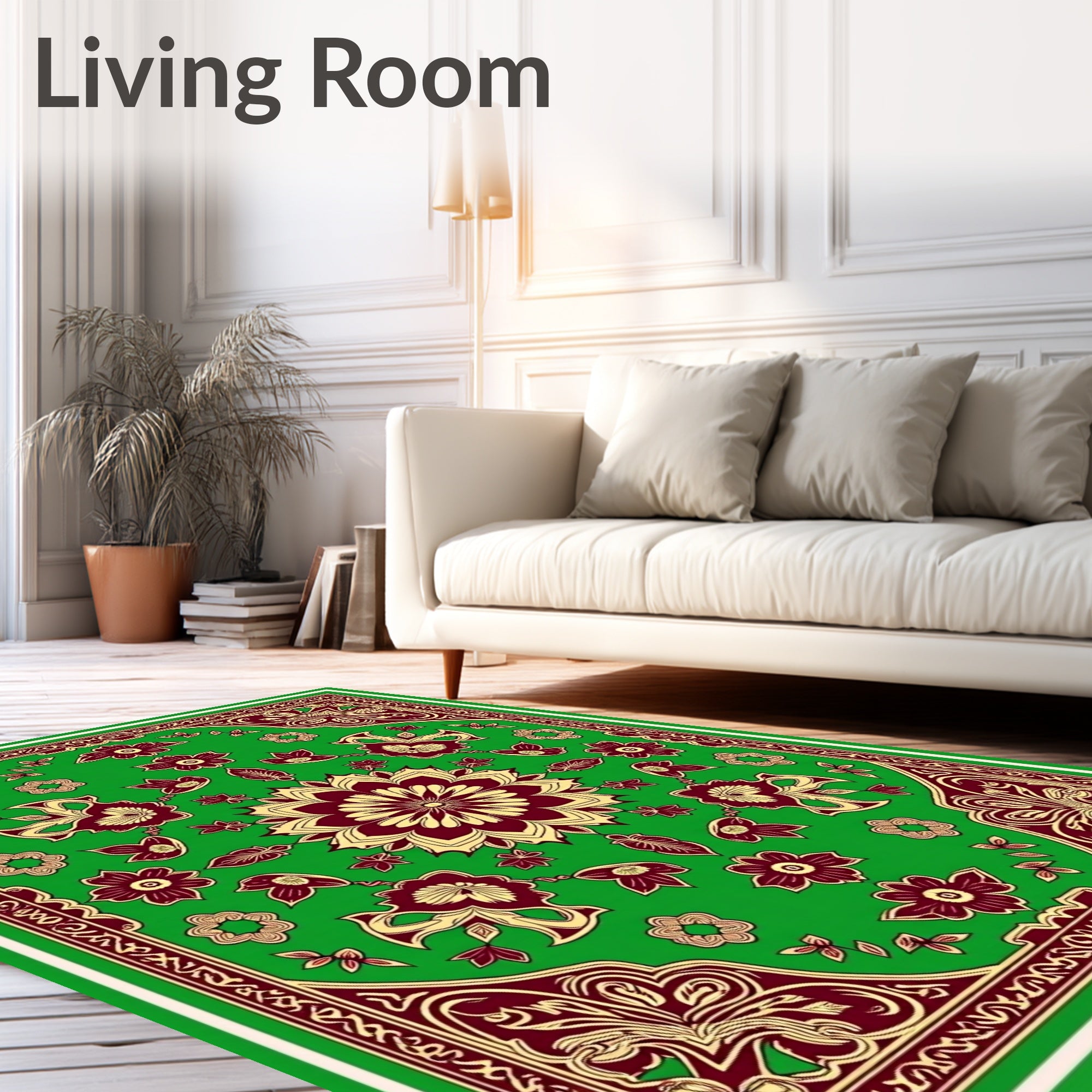Emerald Green Burgundy Floral Medallion Rug