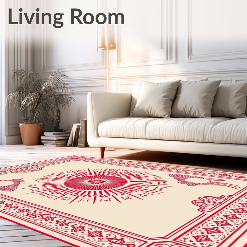 Crimson Sunburst Framed Medallion Rug
