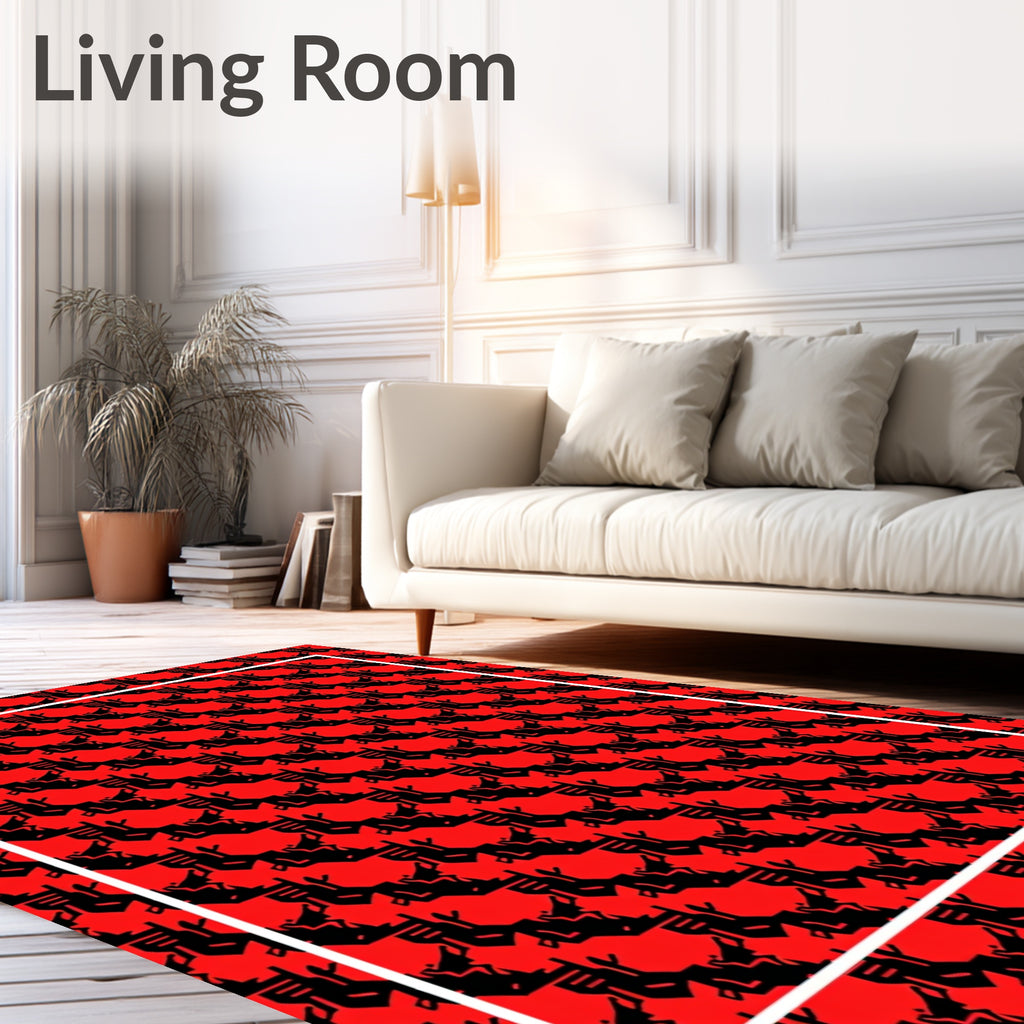 Bold Red Interlocking Geometric Shape Rug