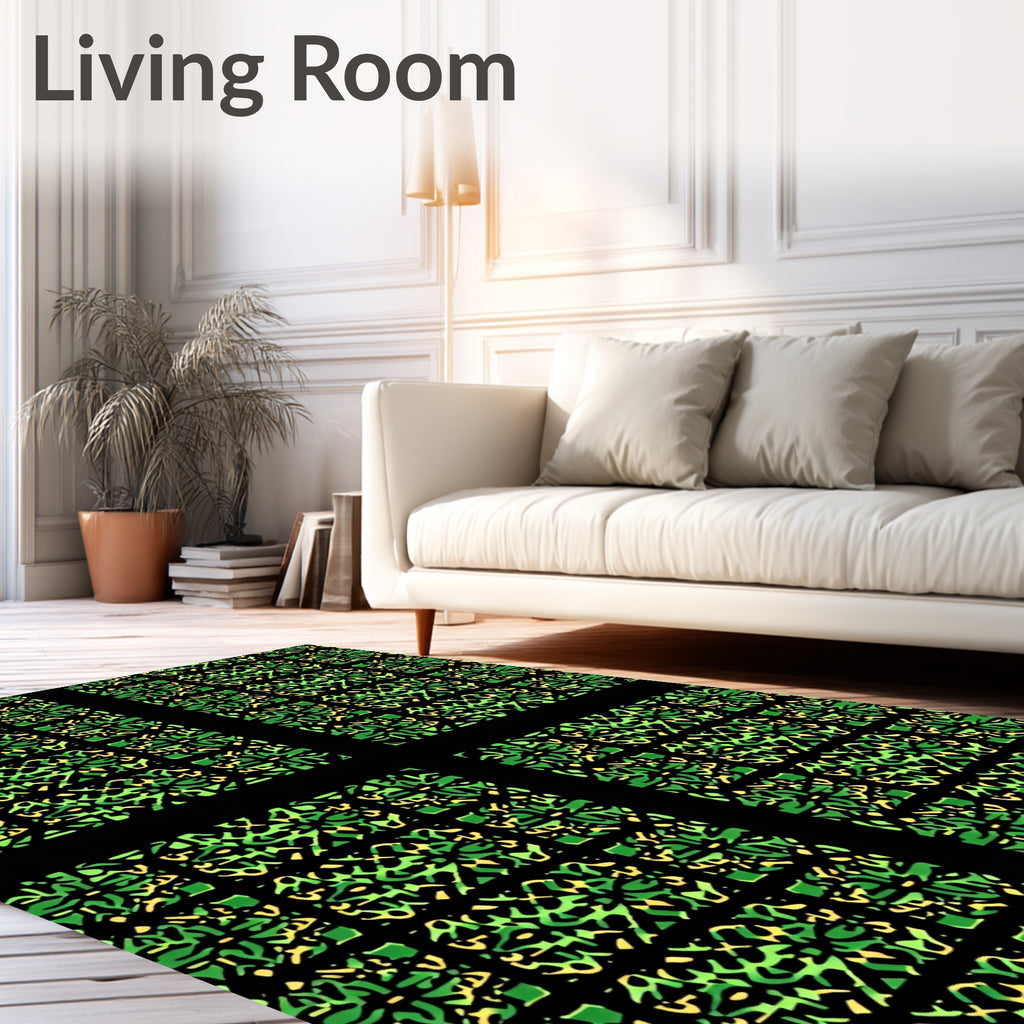 Emerald Green Abstract Organic Grid Rug