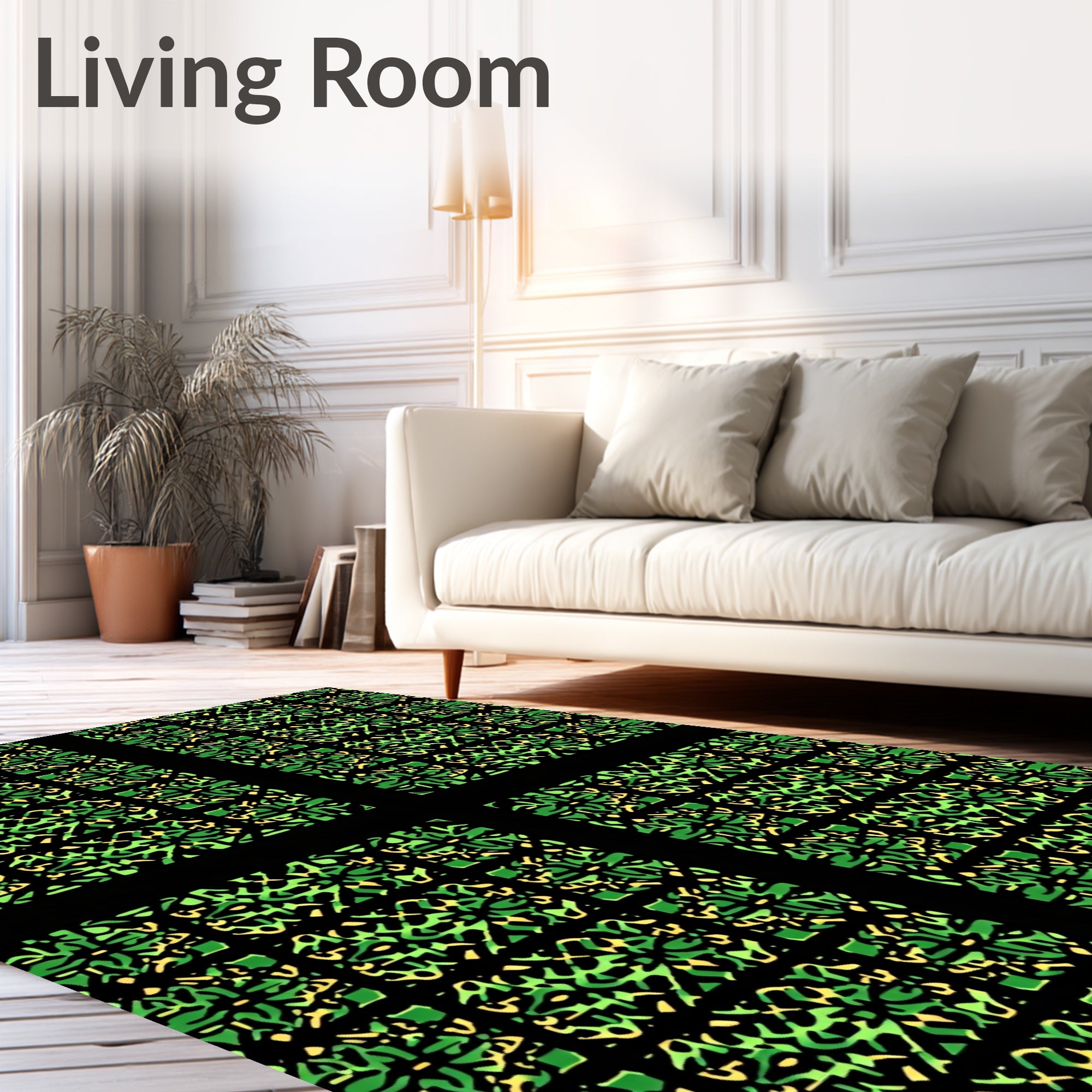 Emerald Green Abstract Organic Grid Rug
