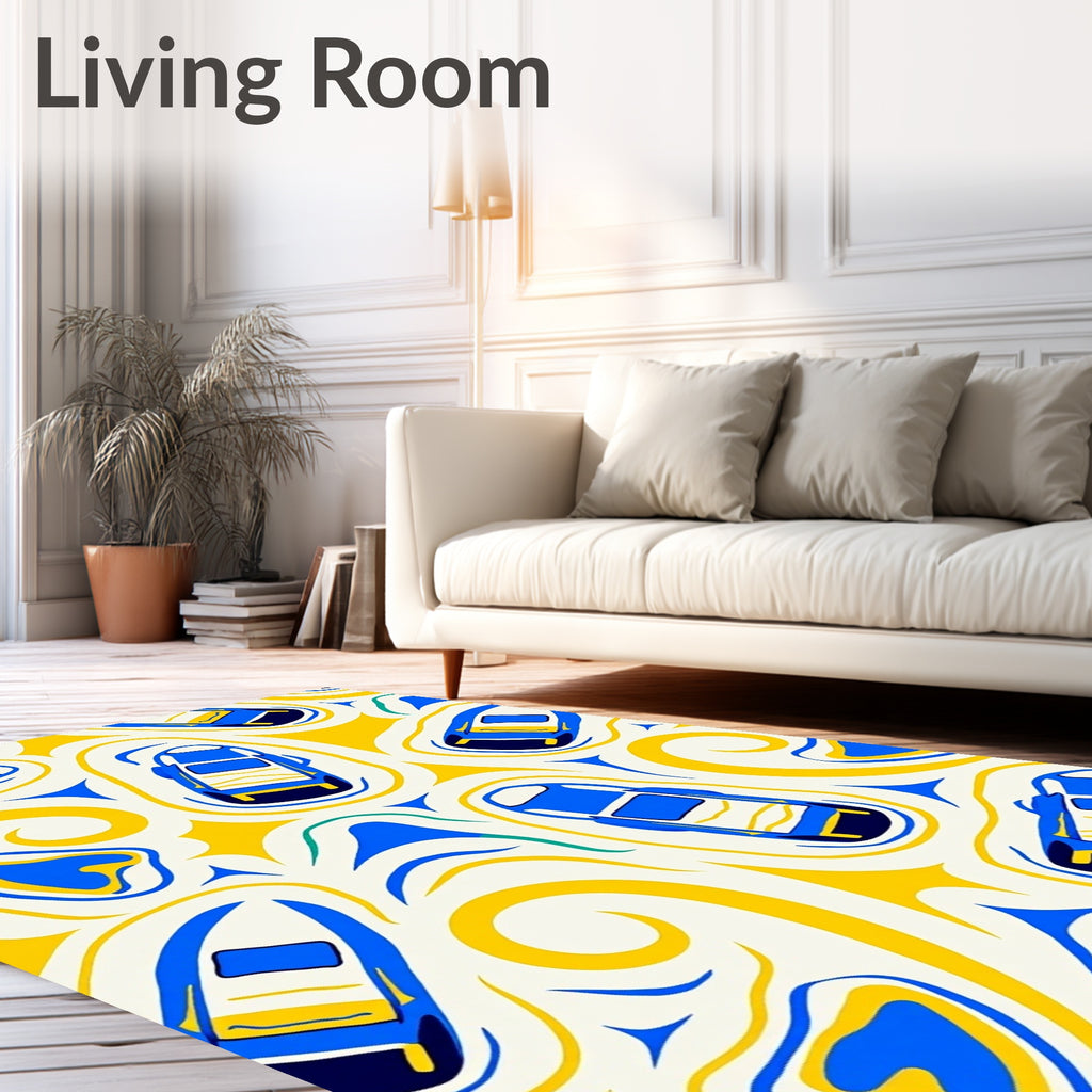 Blue Yellow Retro Car Swirl Rug