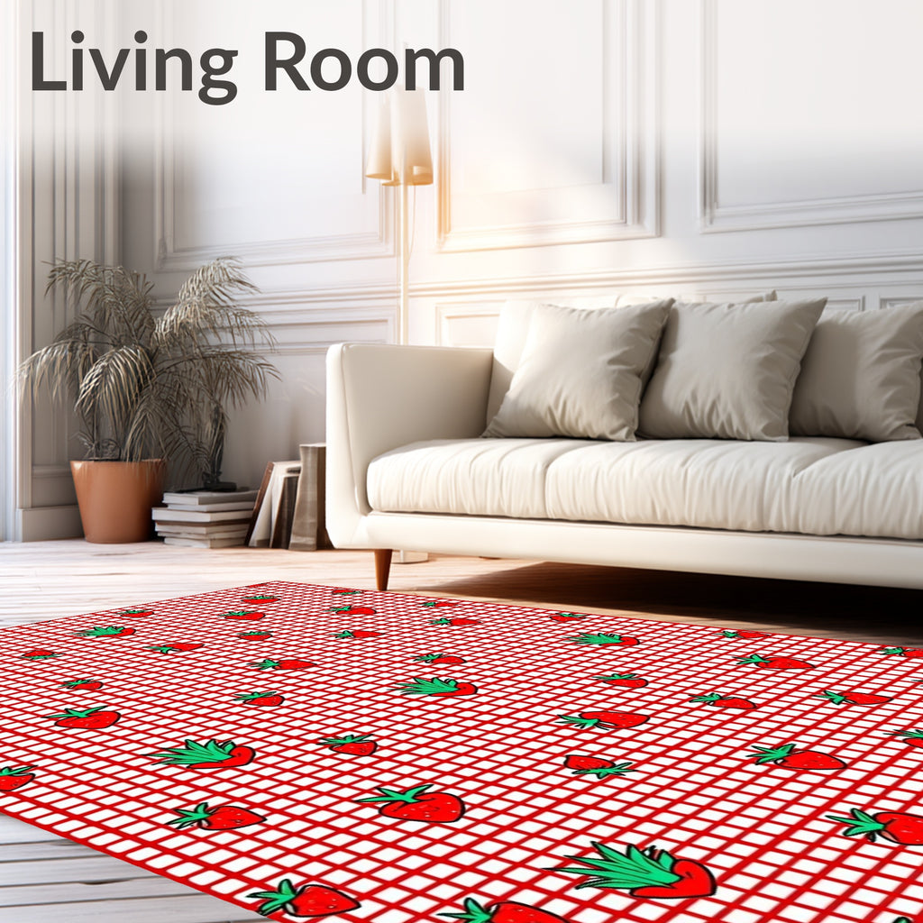 Red Gingham Strawberry Fruit Patch Rug