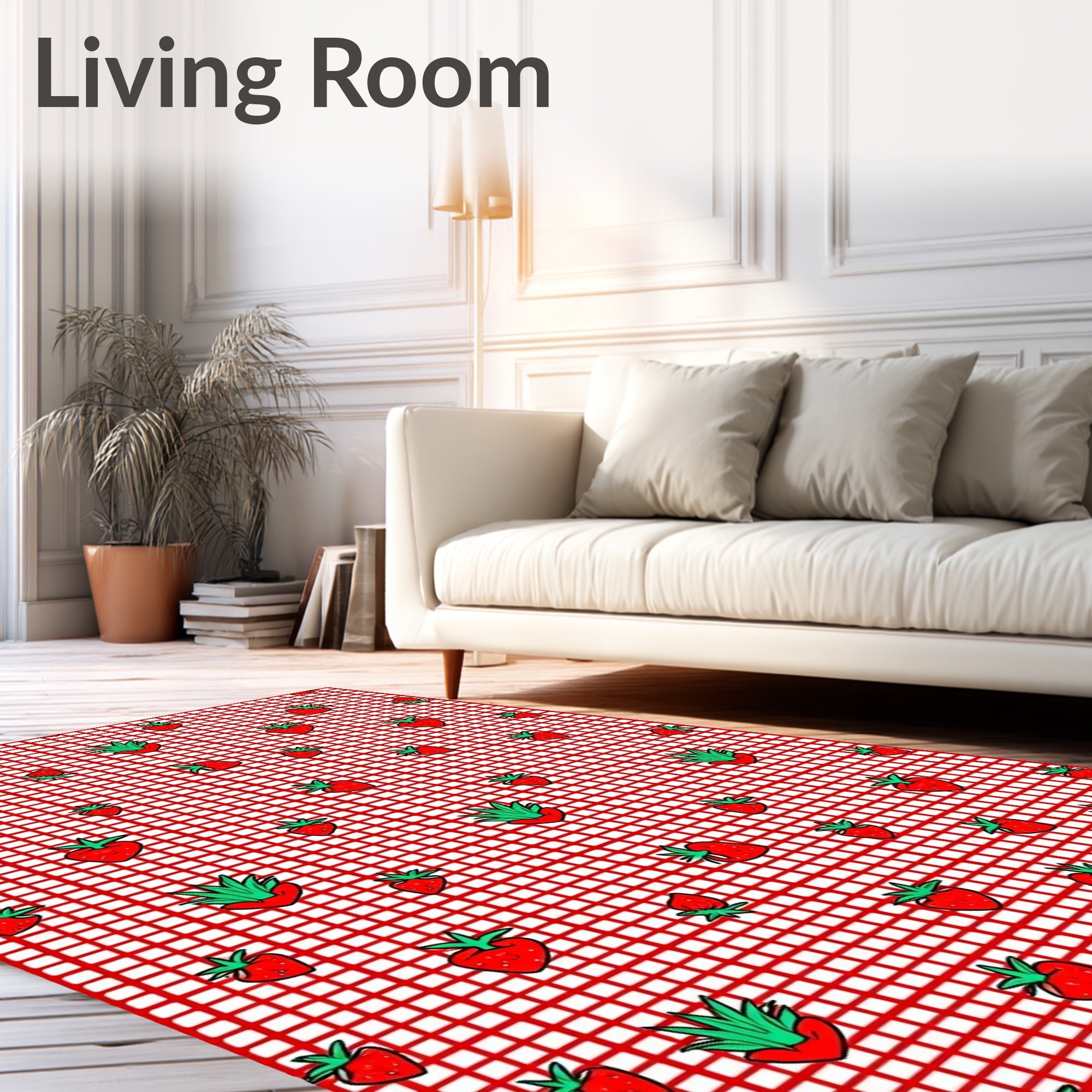 Red Gingham Strawberry Fruit Patch Rug