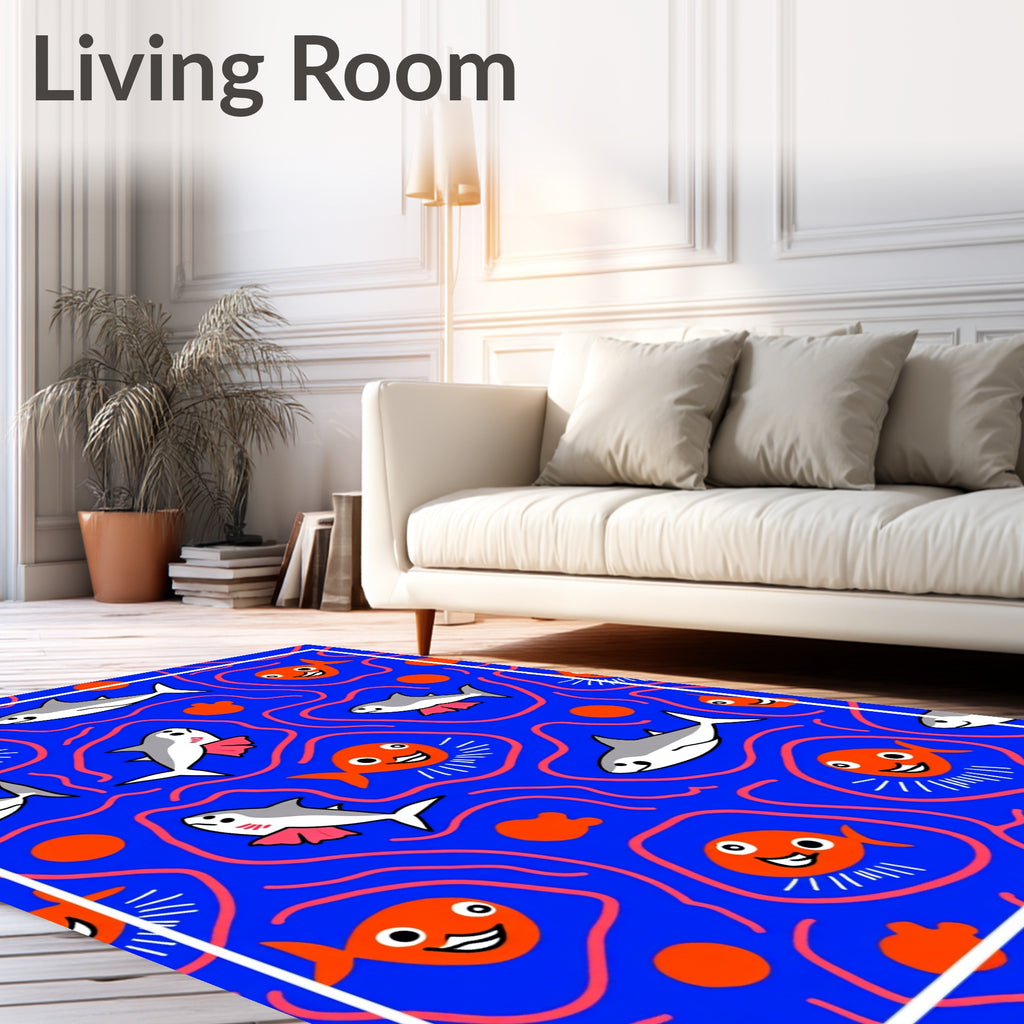 Playful Sharks and Fish Underwater Scene Rug