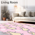 Pastel Pink Dancing Bunny Floral Rug
