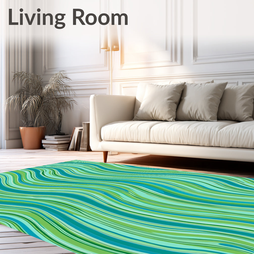 Emerald Teal Swirling Wave Stripes Rug