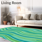 Emerald Teal Swirling Wave Stripes Rug