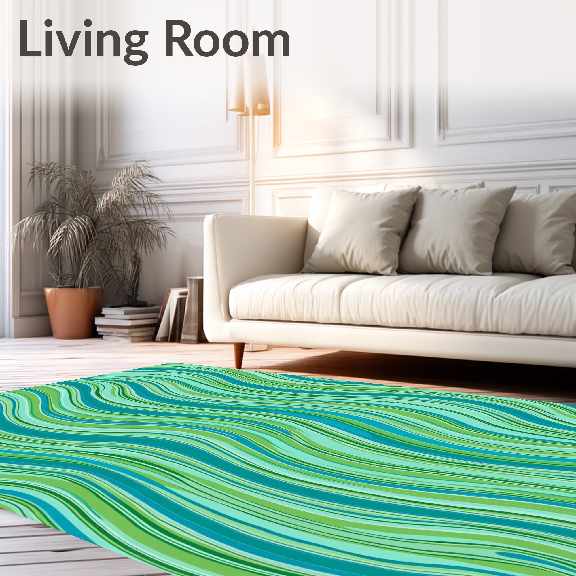 Emerald Teal Swirling Wave Stripes Rug