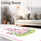 Pink Bunny With Flowers On Grass Rug