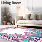 Whimsical Purple Teal Floral Frame Rug
