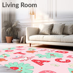 Cute Alphabet Characters Pink Background Rug