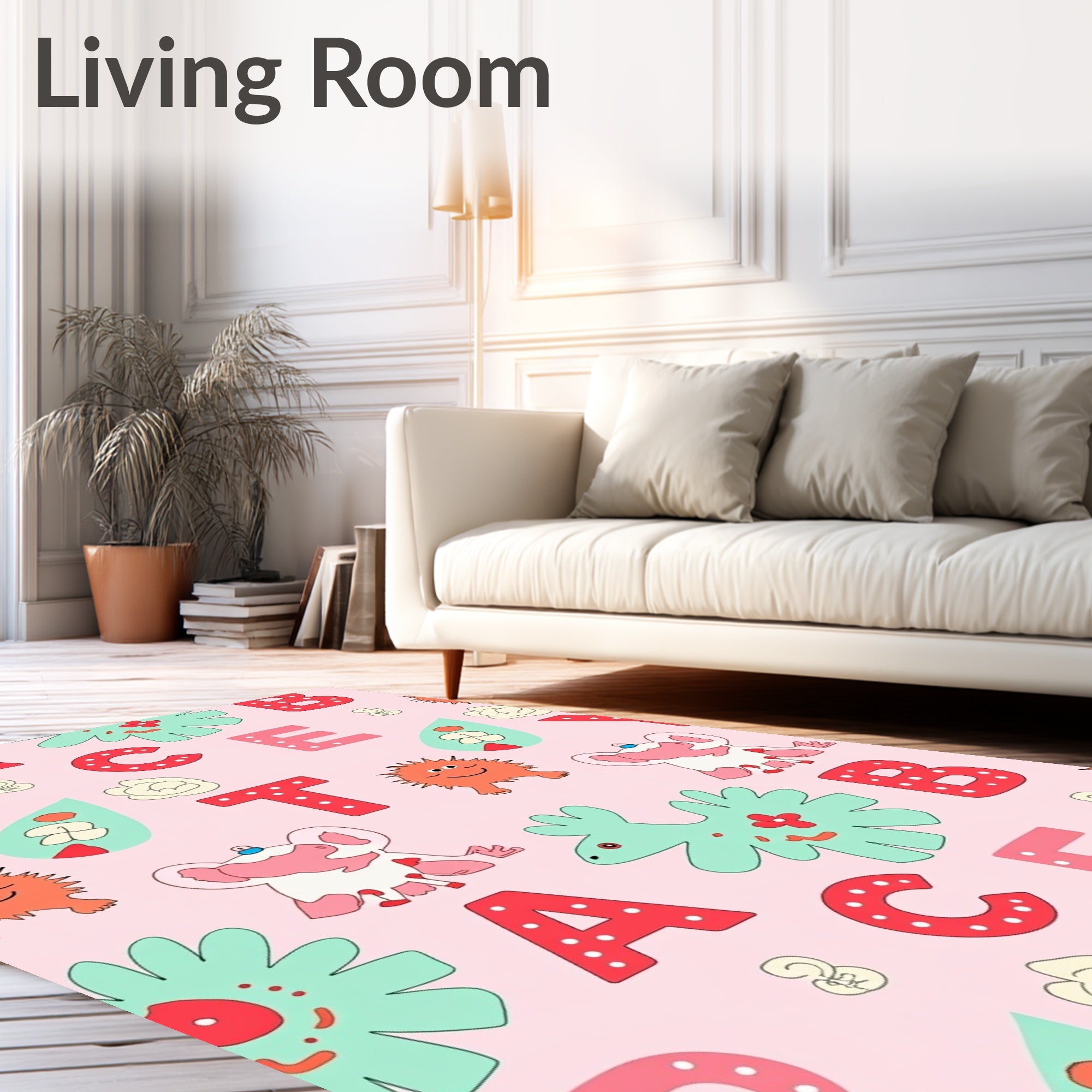 Cute Alphabet Characters Pink Background Rug