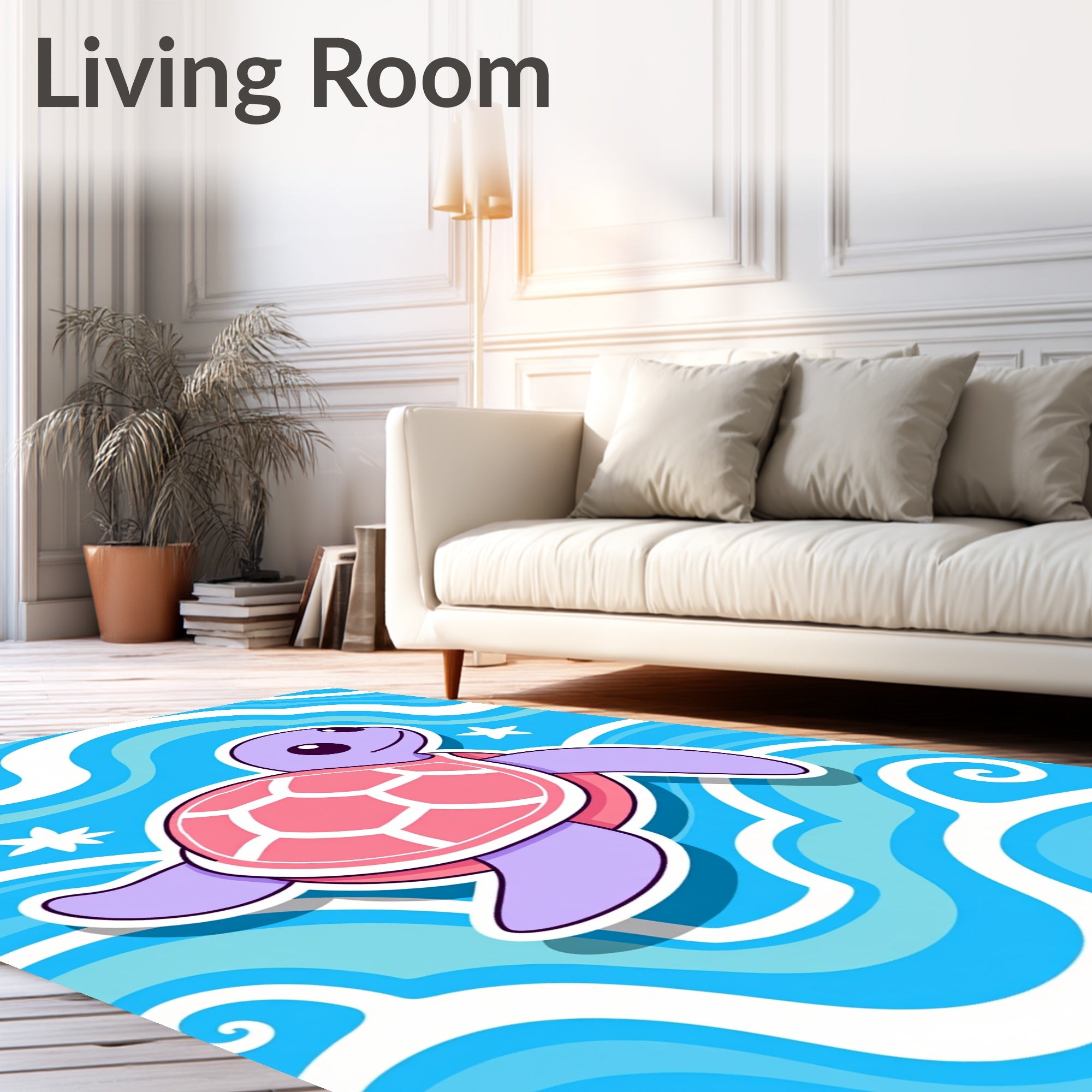 Purple Turtle Pink Shell Ocean Waves Rug