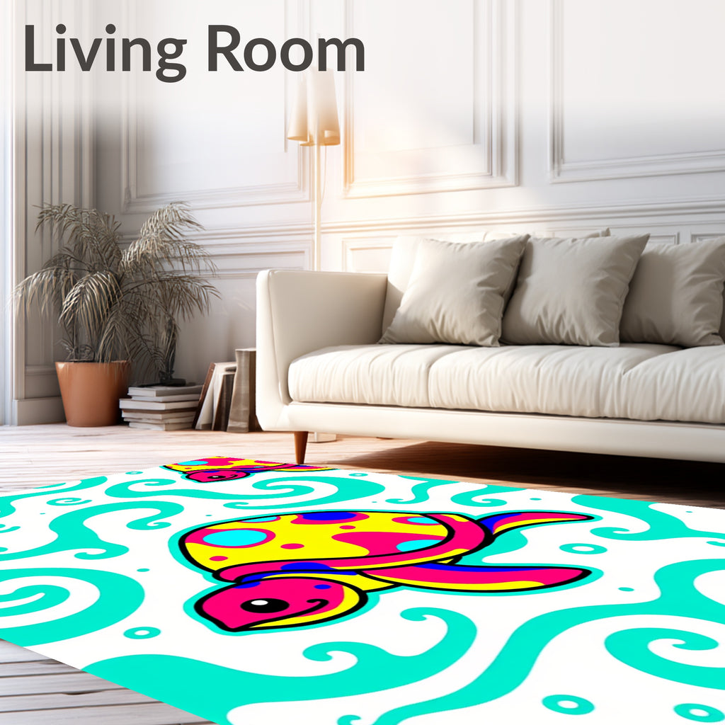 Bright Yellow Pink Sea Turtle Swirls Rug