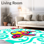 Bright Yellow Pink Sea Turtle Swirls Rug