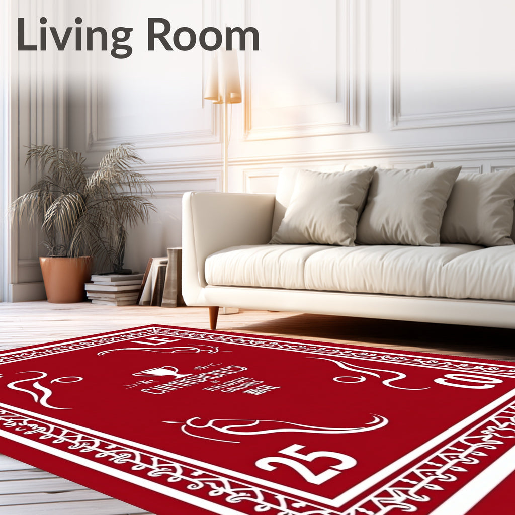 Crimson Red Abstract Trophy Figures Rug