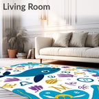 Whimsical Blue Whale Alphabet Ocean Rug