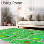 Whimsical Letter Playground Green Layout Rug